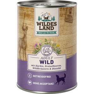 Wildes Land Hunde-Nassfutter Wild mit Kürbis, getreidefrei, 400g Dose.
