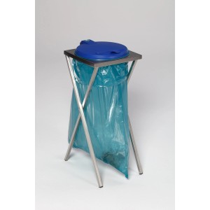 PROREGAL Robuster Scherenständer Mit Klemmring Für 120 Liter Sack HxBxT 90 x 40 x 45 cm Edelstahl Blauer Deckel