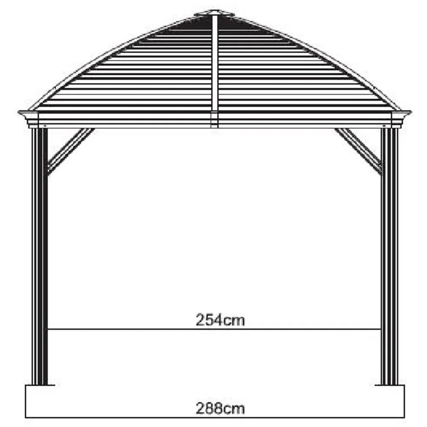 Technische Zeichnung: Sojag Pavillon Moreno 10x14 Anthrazit, Maße 298x423x283 cm.