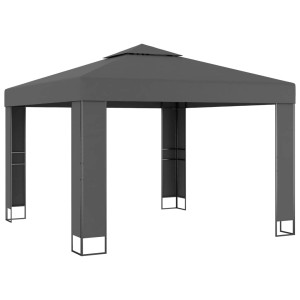 Anthrazitfarbener vidaXL Pavillon mit Doppeldach (3x3 m) für Garten & Terrasse.