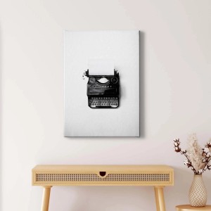 Schwarz-weißes Leinwandbild: Retro Schreibmaschine als Wanddeko für Büro und Wohnzimmer.