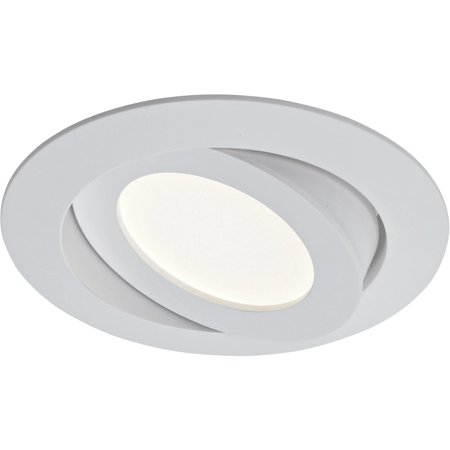 Weiße, schwenkbare Briloner LED-Einbauleuchte aus Kunststoff, 10,6 cm Durchmesser.