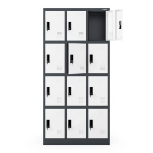 Jan Nowak Fächerschrank MARCIN, anthrazit-weiß, mit 12 abschließbaren Fächern. Ideal für Büro und Werkstatt.