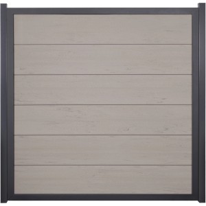 GroJaViento Zaunelement Bi-Color Sand, 180x180 cm, mit anthrazitfarbenem Rahmen.