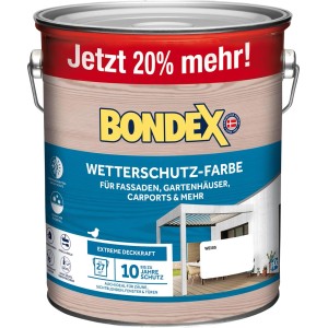 Dose Bondex Wetterschutz-Farbe Weiß, 3 Liter, für Holz im Außenbereich.
