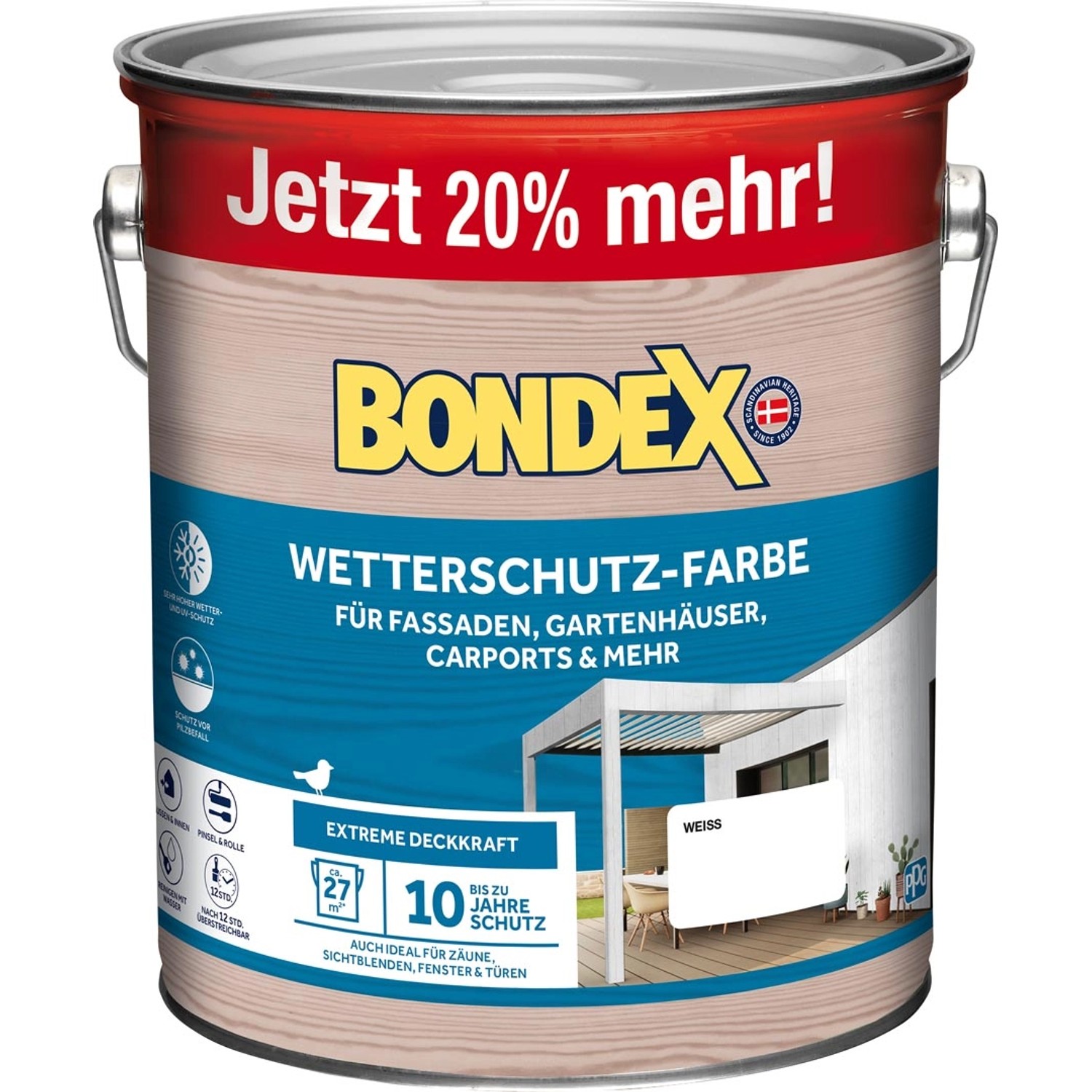 Bondex Wetterschutz-Farbe Weiß - 3 l ausreichend für ca. 27 m²