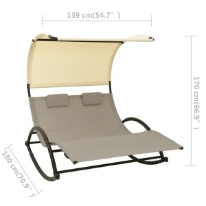Doppel-Sonnenliege Taupe/Creme mit Sonnendach, Textilene, inkl. Kissen. Ideal für Garten & Terrasse.