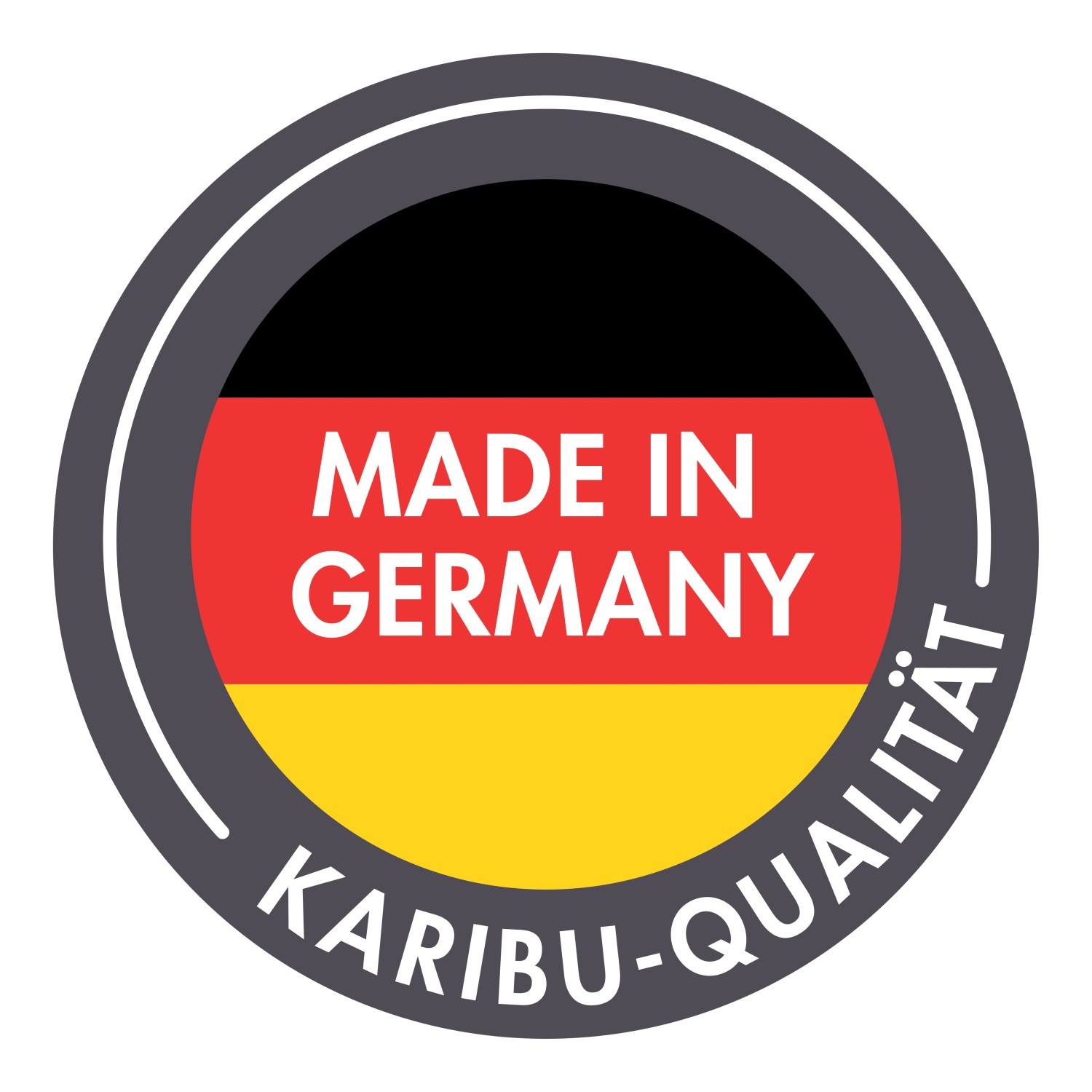 Karibu Sauna: "Made in Germany" Qualitätssiegel mit Deutschlandflagge.