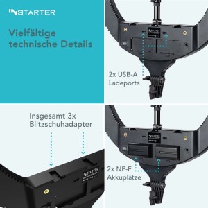 Instarter Led Ringlicht Stativ Ringleuchte Schwenkbar Videoleuchte 60W Rgb