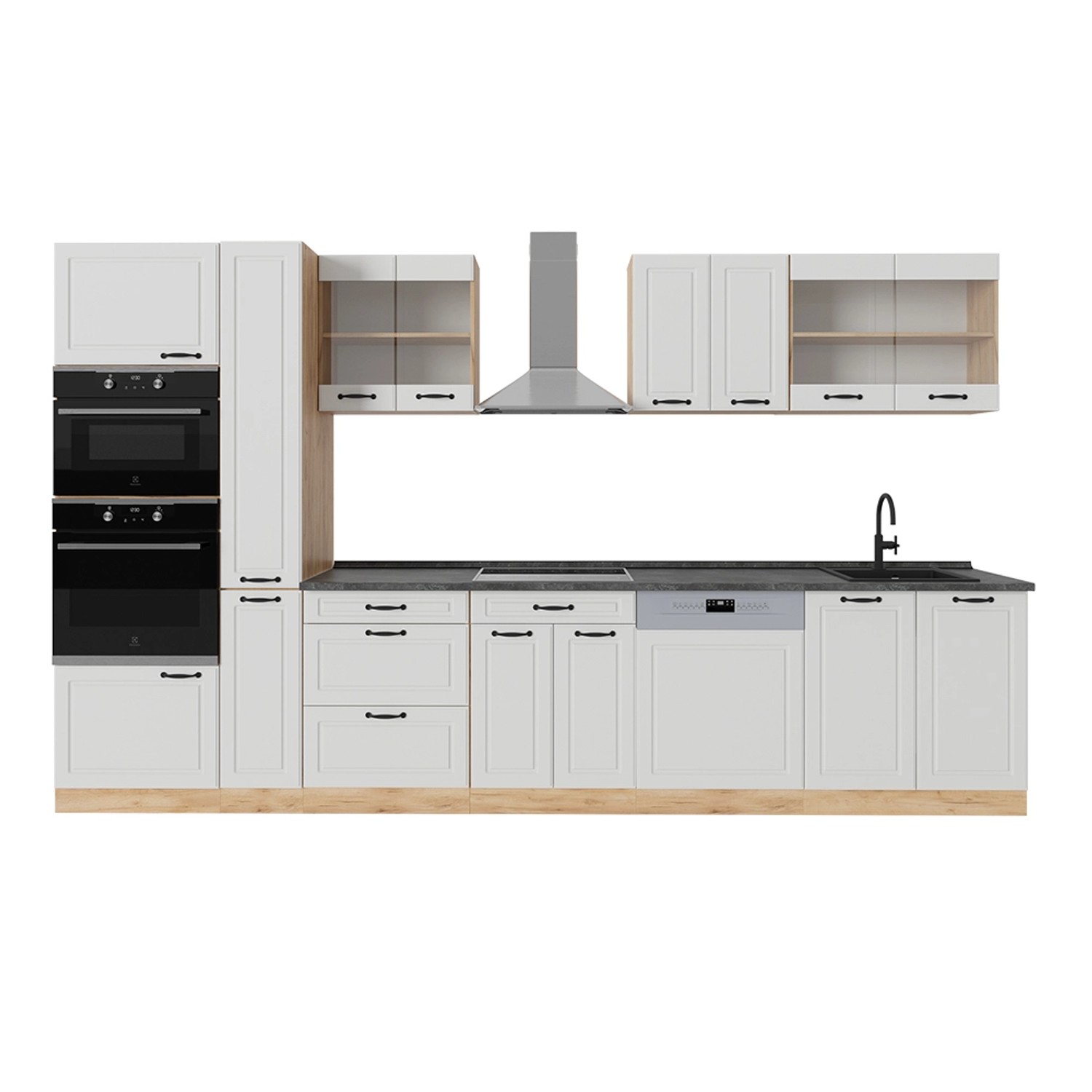 Vicco R-Line Küchenzeile Weiß Landhaus/Goldkraft Eiche 350 cm AP Anthrazit günstig online kaufen
