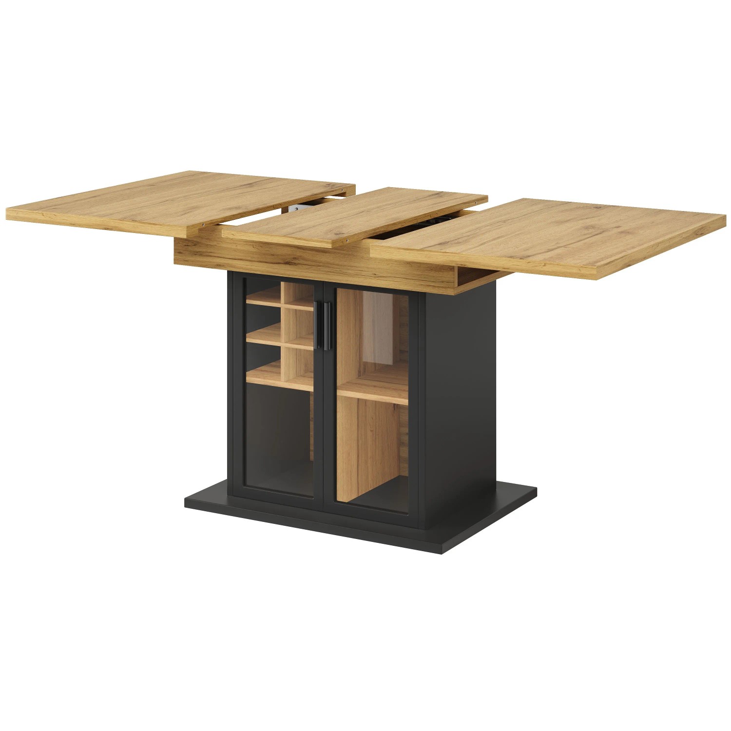 Merax Esstisch 110x140x80 cm Braun Glastür Weinregal Ausziehbar