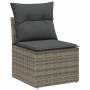 Graues vidaXL Poly-Rattan Gartensofa-Modul mit dunklen Sitz- und Rückenkissen. Robustes Outdoor-Möbel für Terrasse & Garten.