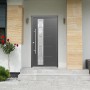 Moderne, anthrazitfarbene Sicherheits-Haustür mit Glaseinsatz, ThermoSpace Prime Paris RC2, 110x210 cm.