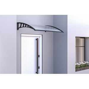 Transparentes Vordach, anthrazitfarbene Halterung, 120x80 cm, schützt Eingang vor Regen.