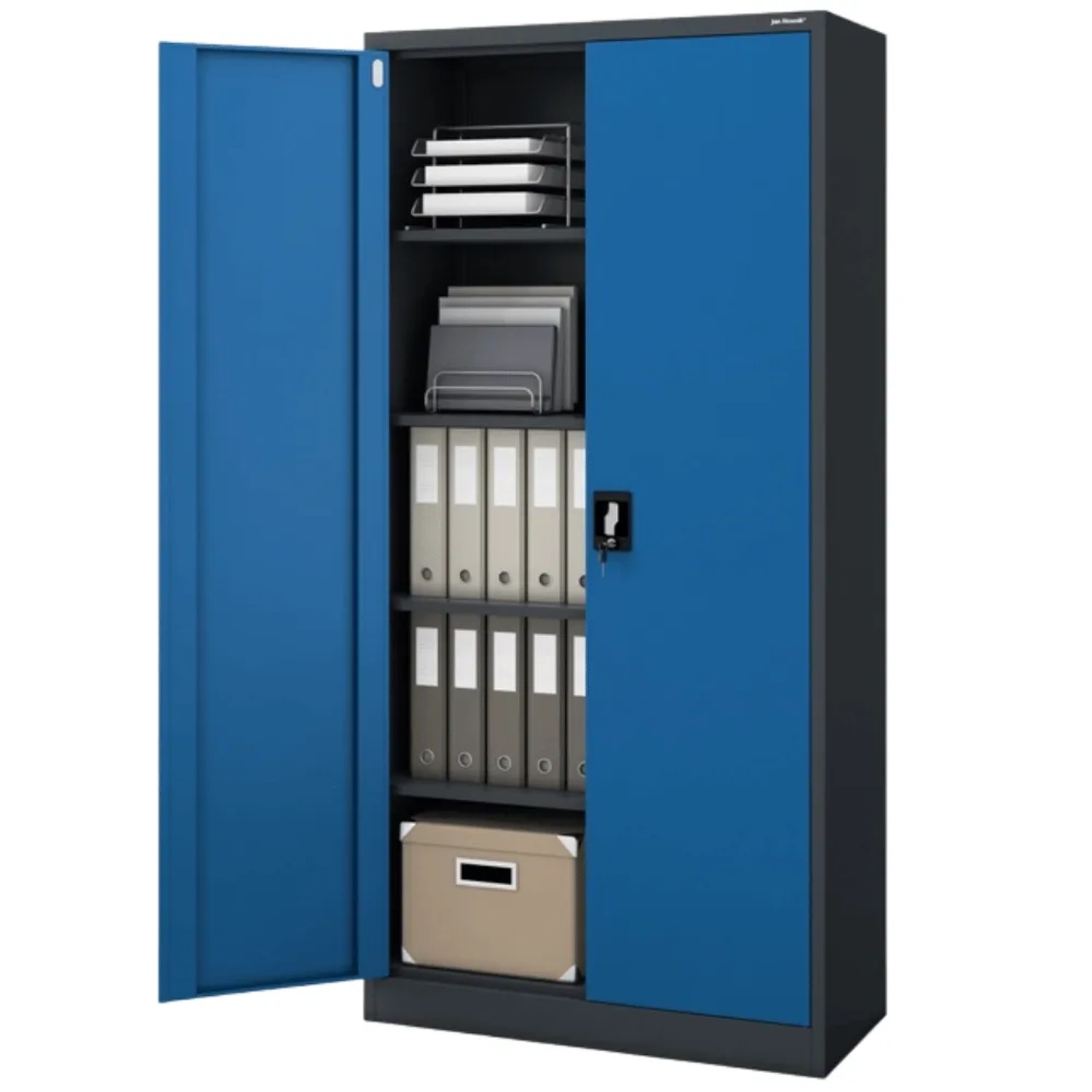 JAN NOWAK Aktenschrank Abschließbar JAN mit Flügeltüren 185 x 90 x 40 cm Anthrazit-Blau