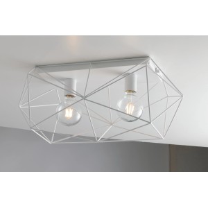 Weiße Luce Design Deckenleuchte Abraxas mit geometrischem Rahmen und zwei Leuchtmitteln.
