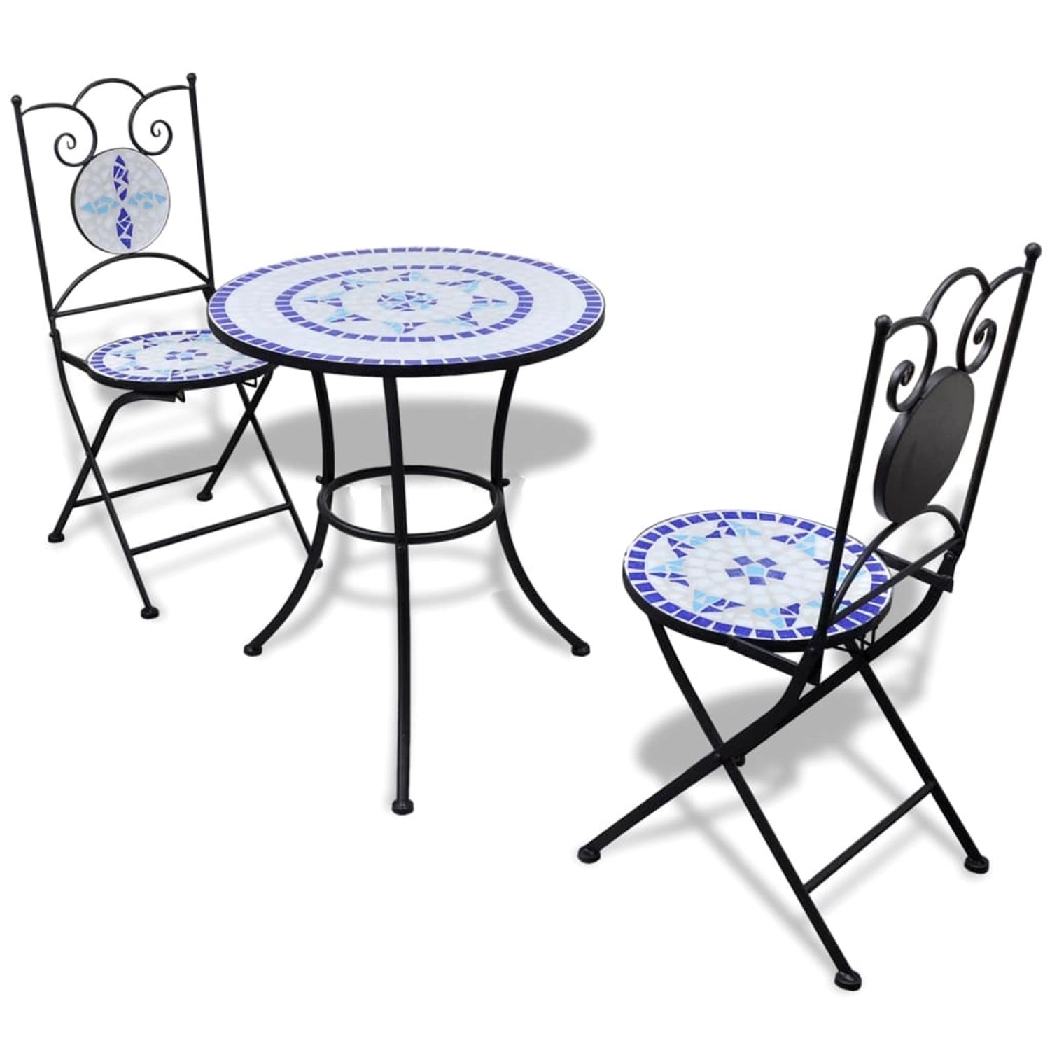 vidaXL 3-Tlg Bistro-Set Keramikfliesen Blau und Weiß 271771