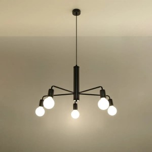 Schwarzer Sollux Lighting Kronleuchter Duomo 5 mit fünf E27 Fassungen. Ideal für Wohn- und Esszimmer.
