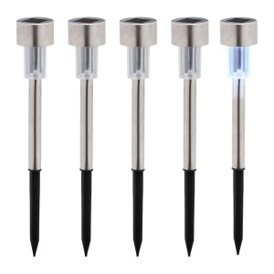 5er Set Relaxdays Solarleuchten für Garten, Edelstahl/Kunststoff, silber/schwarz, mit Erdspieß.
