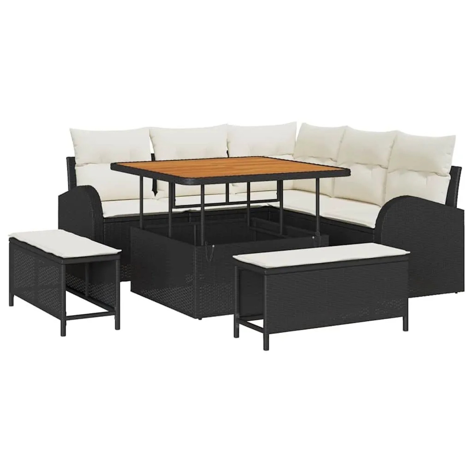 vidaXL Garten-Sofa-Set mit Kissen mit Speicher 8-Tlg Schwarz und Creme 3364335