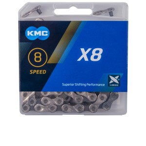 KMC X8 Fahrradkette, 8-fach Schaltungskette mit 114 Gliedern in Silber/Grau.