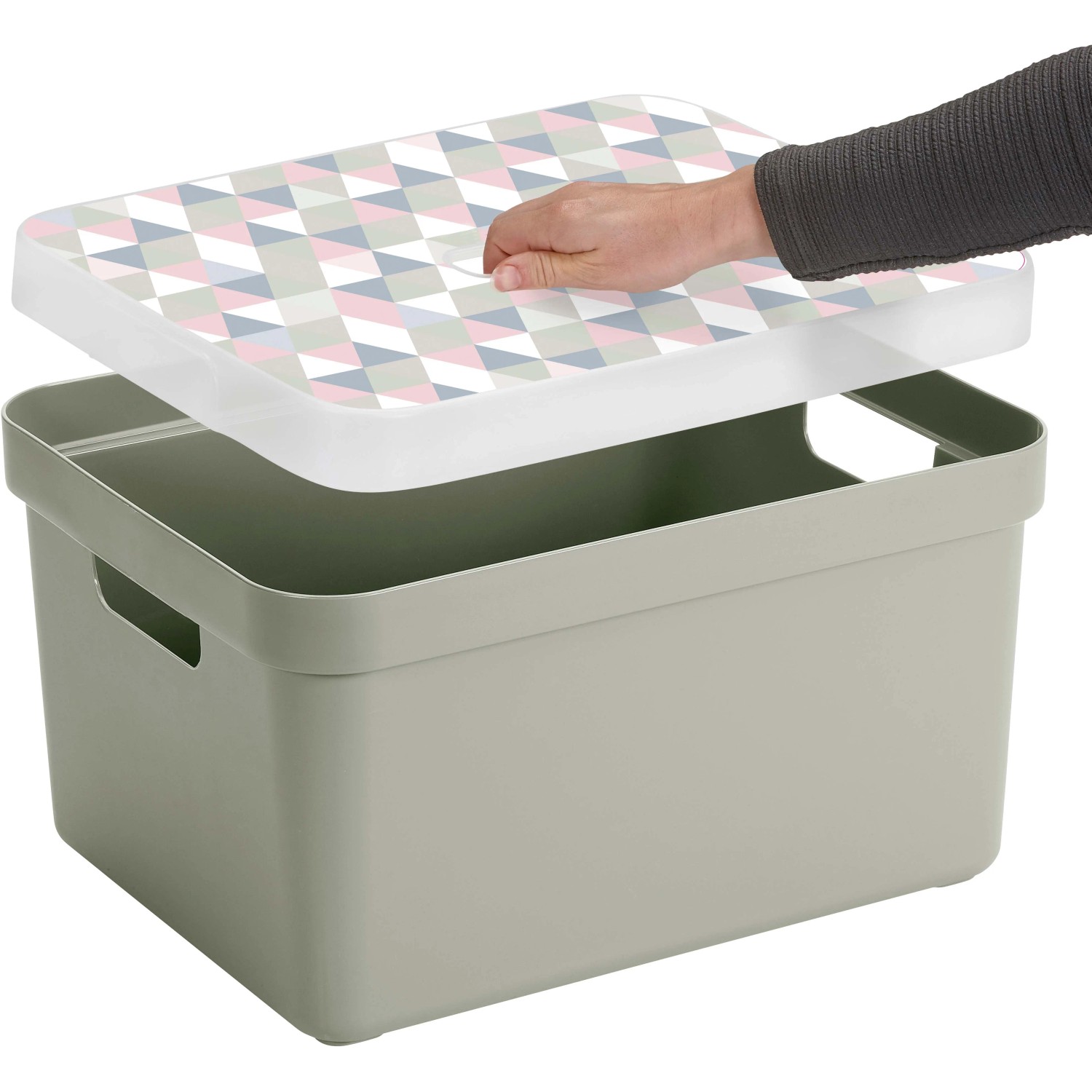 Hellgrüne Sunware Aufbewahrungsbox Sigma Home (32 l) mit optionalem Deckel.