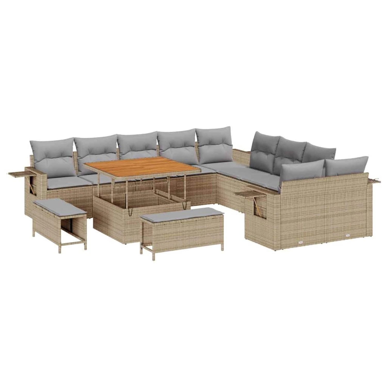 vidaXL Garten-Sofa-Set mit Speicher 13-Tlg Beige Poly Rattan 3363747 günstig online kaufen