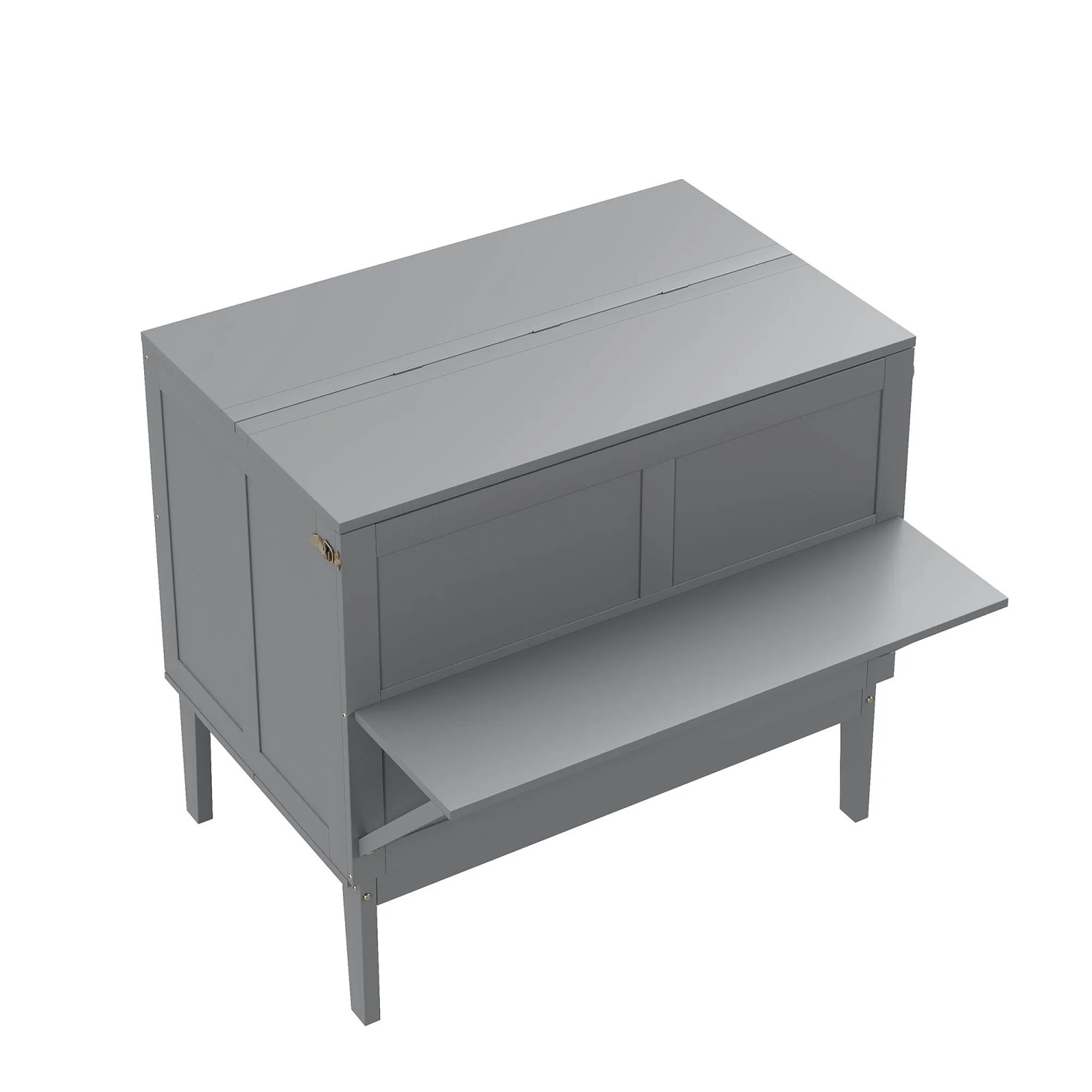 Graues KOMHTOM Schrankbett 90x200 cm, vertikal als Schrank mit ausziehbarer Ablage. Holz+MDF Jugendbett.