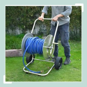 Relaxdays Schlauchwagen Edelstahl Silber XXL Fahrbar Mit Kurbel 94 cm x 61 cm x 60 cm 17,5 kg