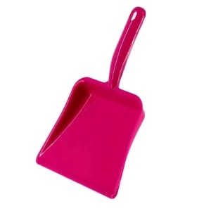 Pinkes Kunststoff Kehrblech für Kinder, mit Griff und Aufhängeloch. Teil des Galaflor Kehrsets.