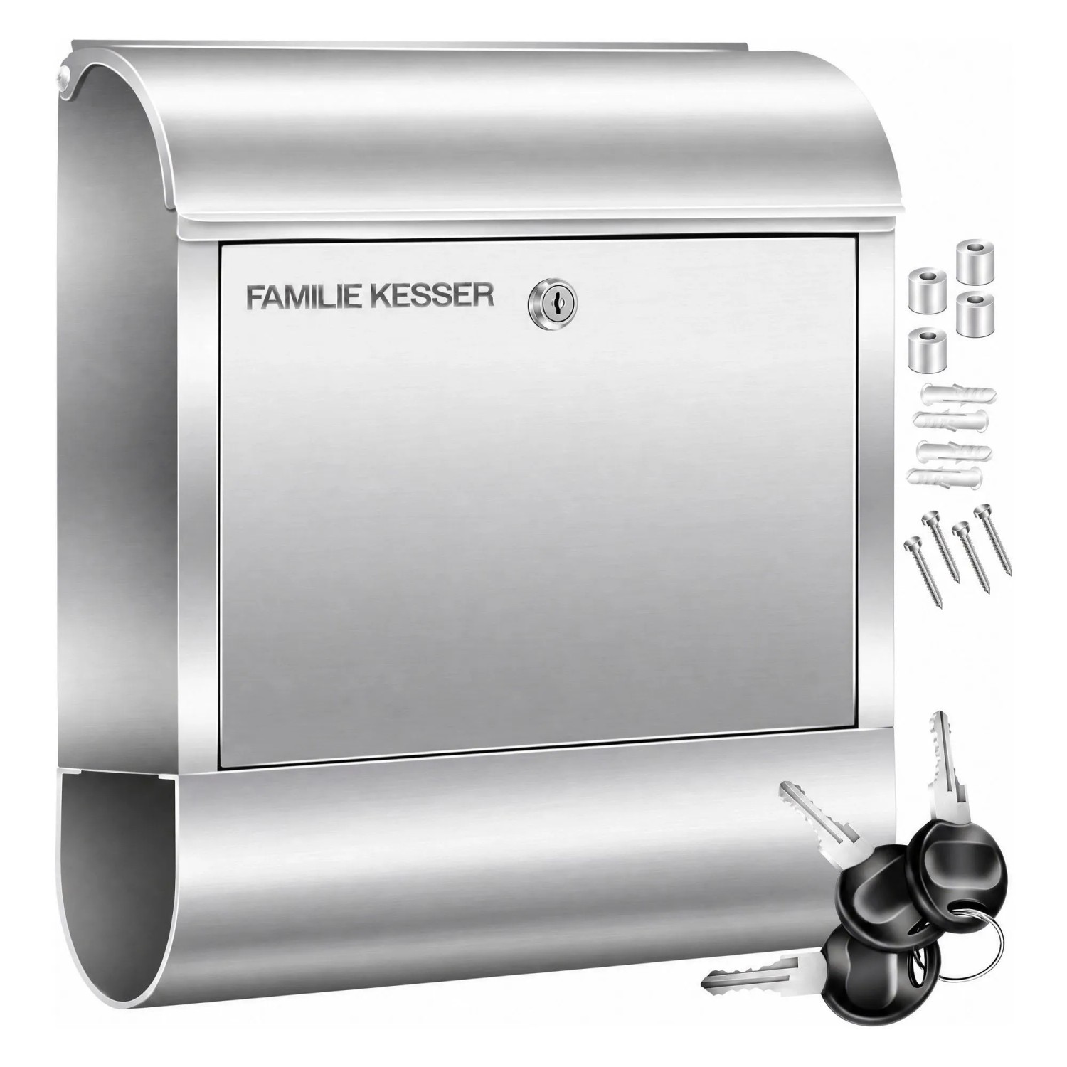 KESSER XXL Briefkasten Edelstahl mit Zeitungsfach Abschließbar Silber