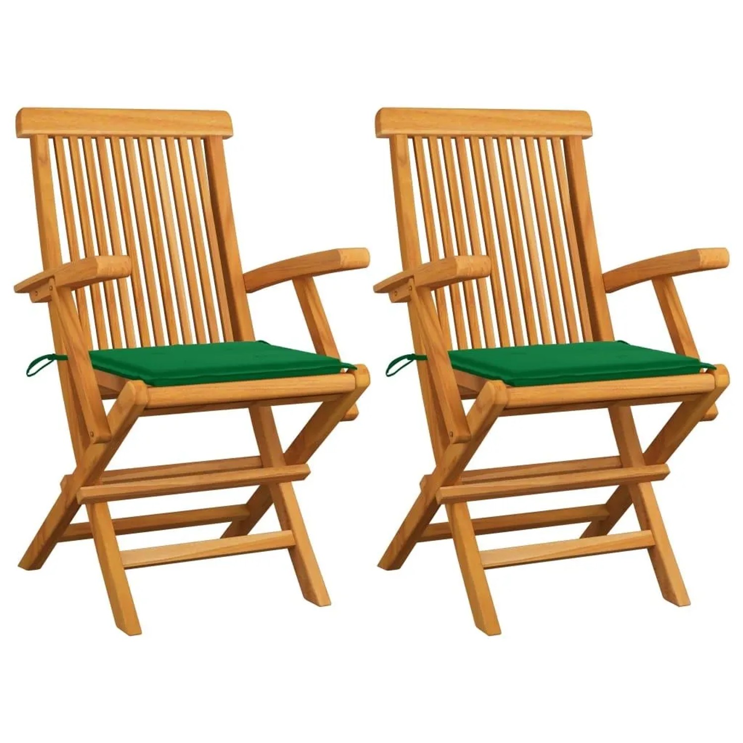 vidaXL Gartenstühle mit Grünen Kissen 2 Stk Massivholz Teak 3062492