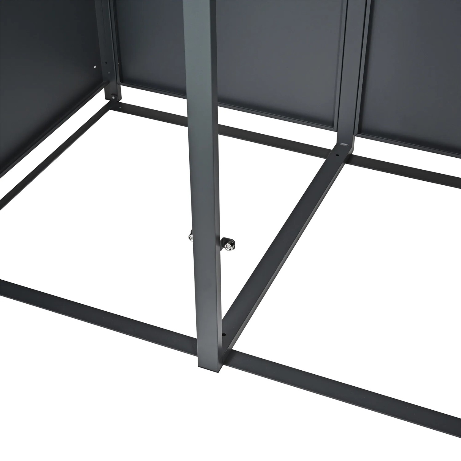 Detailaufnahme des Stahlrahmens der Westmann Mülltonnenbox Tonus 2 in Anthrazit.