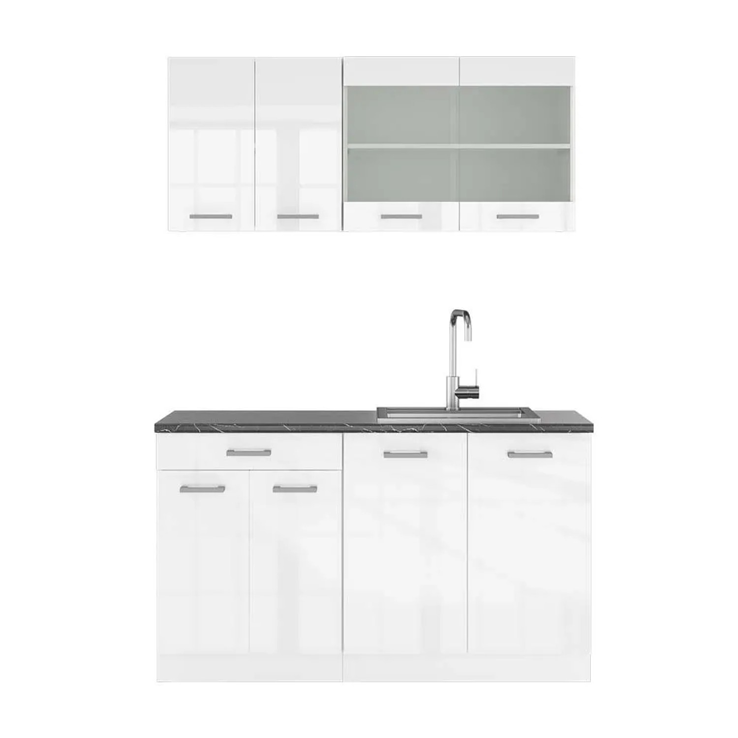 Vicco R-Line Singleküche Weiß Hochglanz Weiß 140 cm AP Anthrazit ohne E-Geräte
