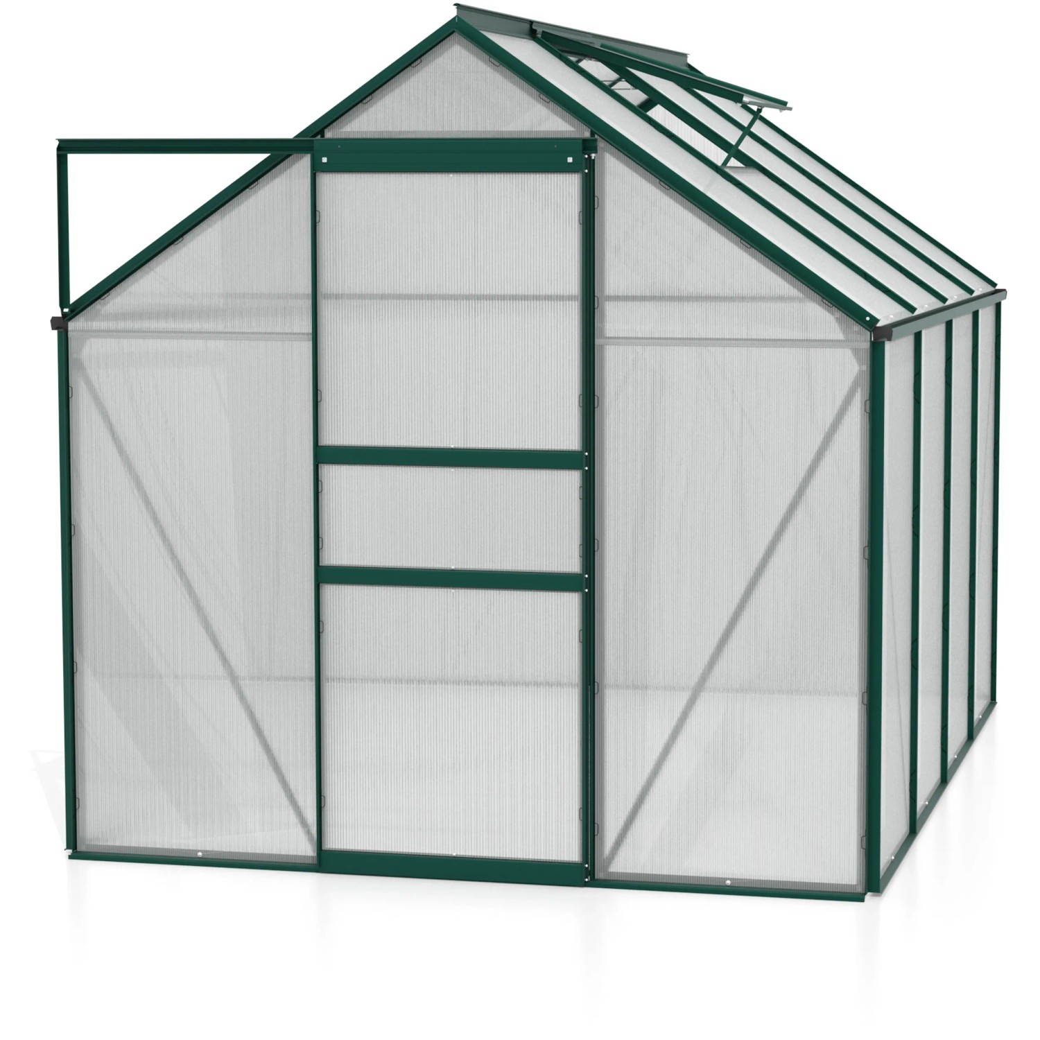Vitavia Gewächshaus Venus 5000, 5 m², grün, mit geöffneter Tür. Ideal für Pflanzen, Kräuter und Gemüse.