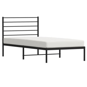 Schwarzes Metall Bettgestell 90x200 cm mit Lattenrost und Kopfteil.