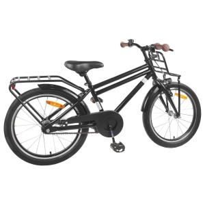 Schwarzes 20-Zoll-Kinderfahrrad von vidaXL für Kinder von 6-11 Jahren mit Gepäckträger und Schutzblechen.