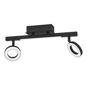 Schwarzer Eglo LED-Spot Cardillio, 2-flammig mit ringförmigen, schwenkbaren Strahlern.