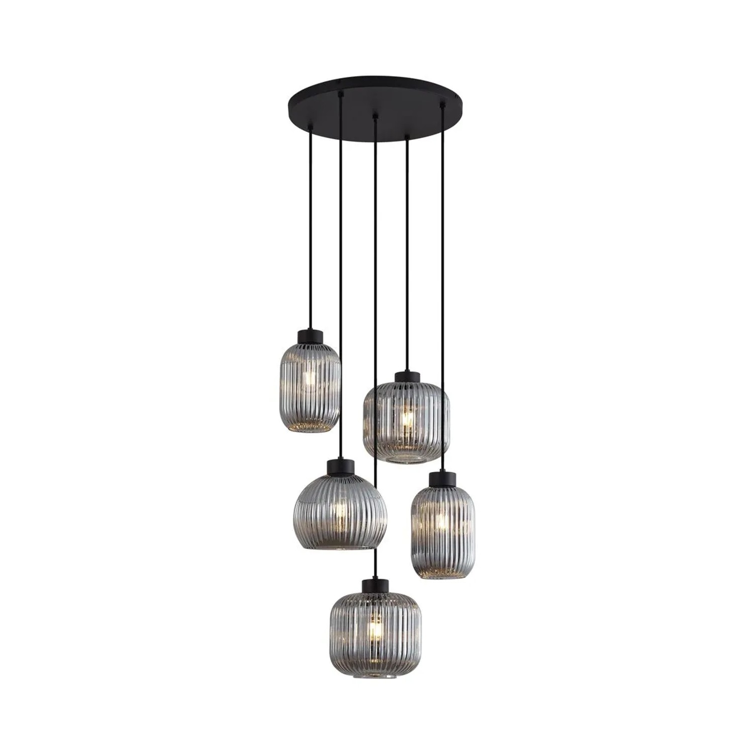 QAZQA Design-Hängelampe Schwarz mit Rauchglas 5-flammig Ana