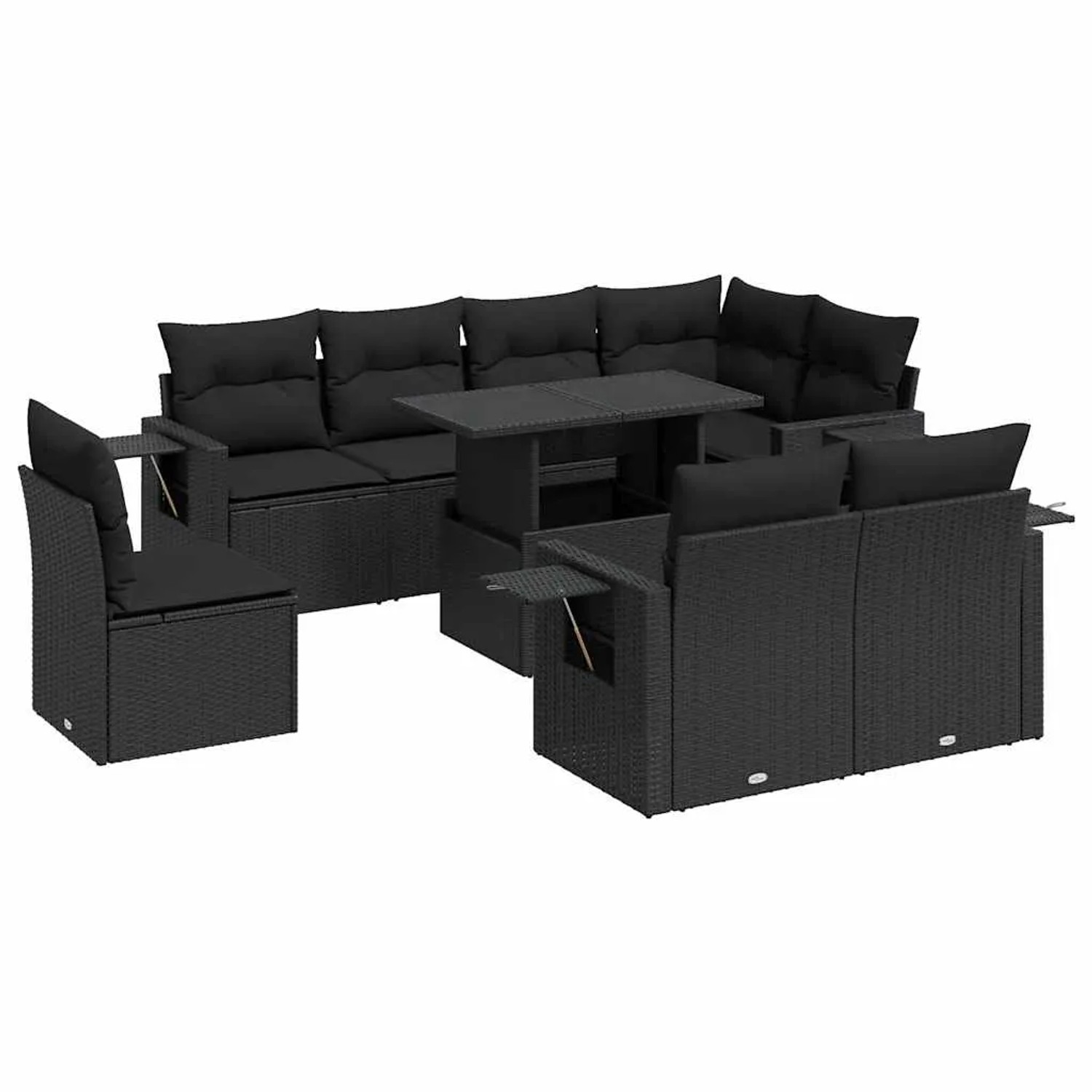 vidaXL 9-Tlg Garten-Sofagarnitur mit Kissen Schwarz Poly Rattan 3326496 günstig online kaufen