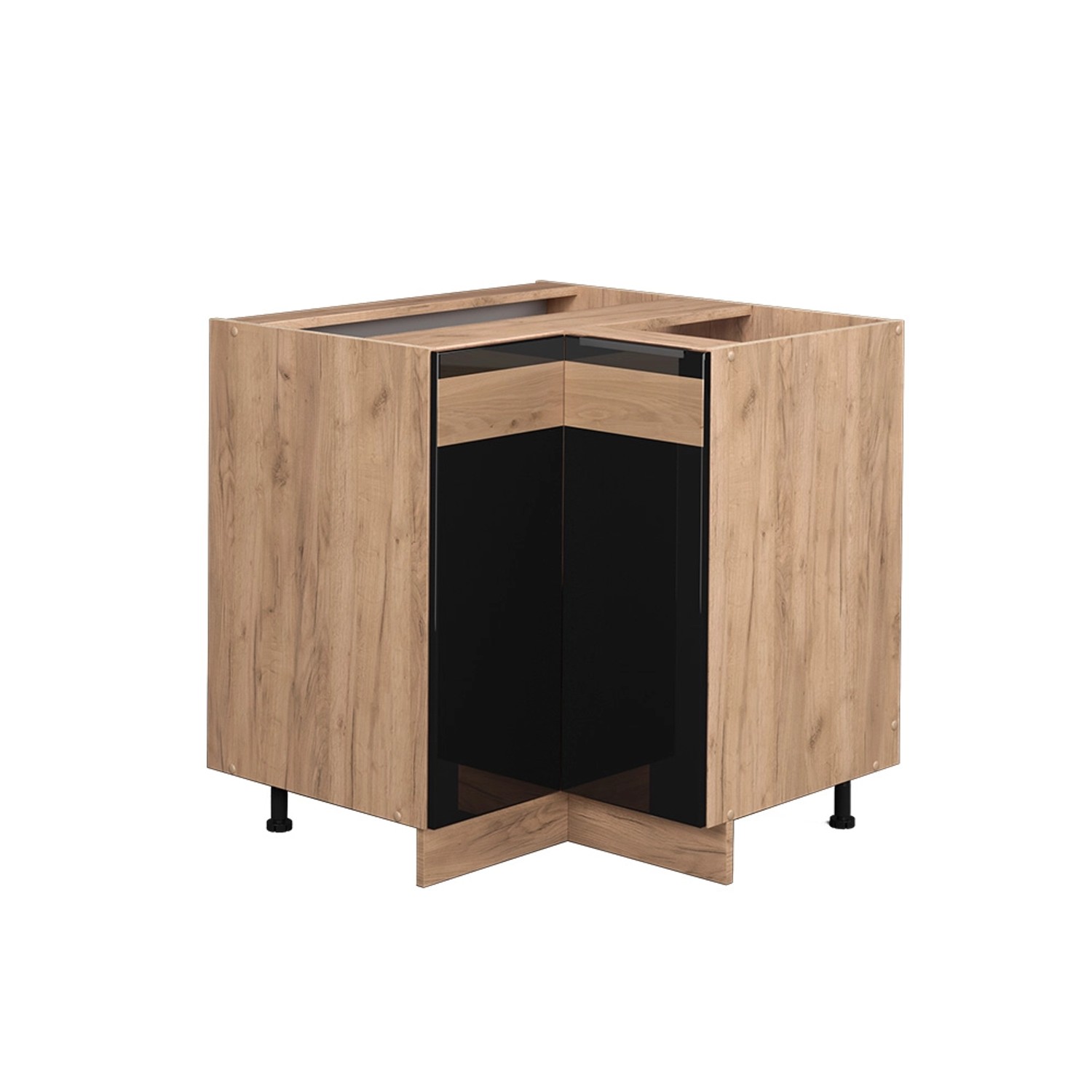 Vicco Eckunterschrank Fame-Line Schwarz-Eiche Hochglanz/Goldkraft Eiche 81 cm ohne Arbeitsplatte