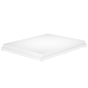 Weißes, flaches Doppelbett 160x200 aus Massivholz mit Rollrost.
