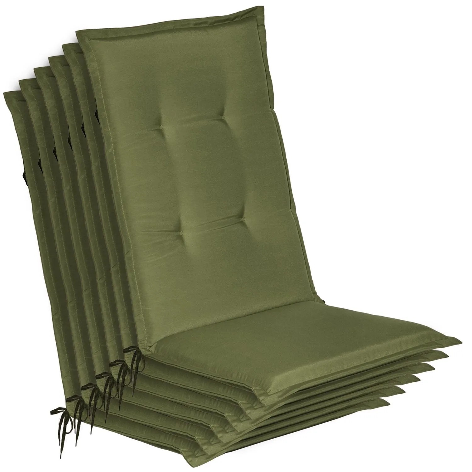 Beautissu 6er Set Gartenstuhlauflage Loft HL Olivegrün 120x50x6cm
