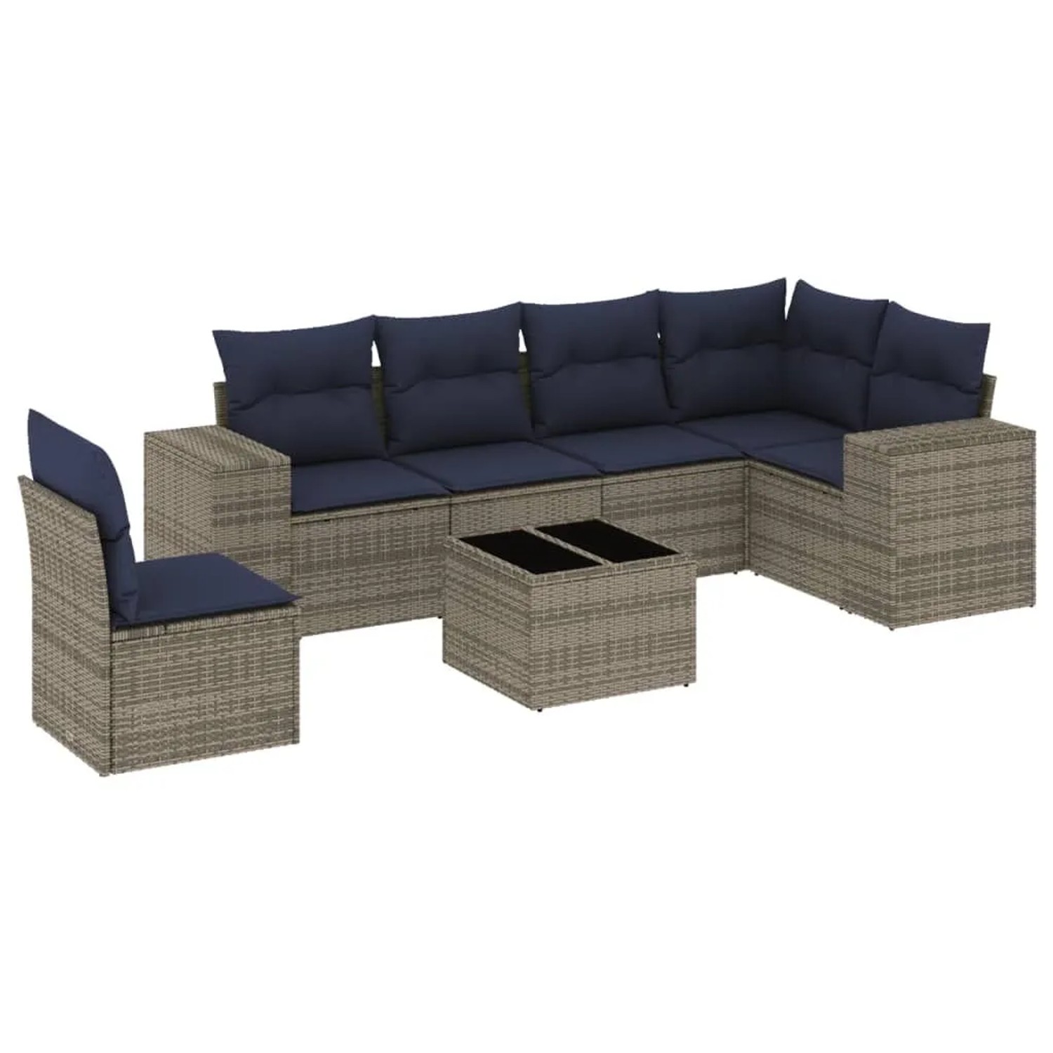 vidaXL 7-Tlg Gartensofa-Set mit Kissen Grau Polyrattan 3222640 günstig online kaufen