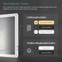 Detailaufnahme: Emke LED Badspiegel 60x40 mit Kippschalter, Beleuchtung, Anti-Beschlag Funktion und mechanischen Tasten.