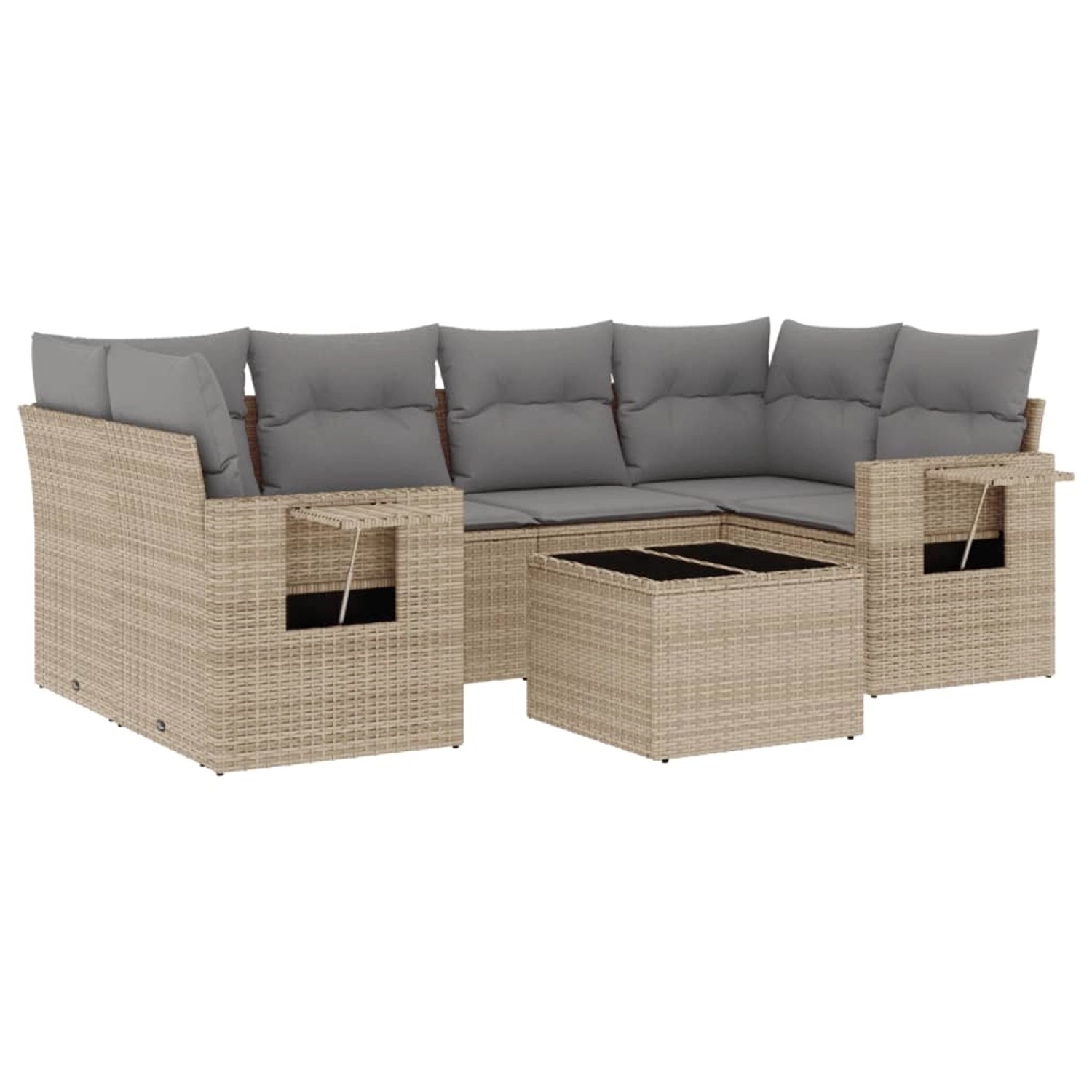 vidaXL 7-Tlg Garten-Sofagarnitur mit Kissen Beige Poly Rattan 3252256
