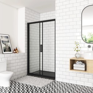 AICA 140x195cm Duschabtrennung Schiebetür Duschkabine Duschwand Dusche 8mm NANO GLAS Schwarz