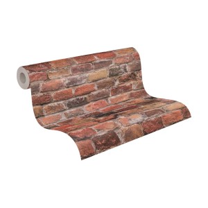 A.S. Création Vliestapete mit Ziegelsteinmauer im Used Look, rot-braun, auf Rolle.