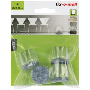 Fix-o-moll Rohrkappen Flex mit Filz, Ø 22-26 mm, transparent/grau, 4 Stück. Möbelgleiter für Stuhl- und Tischbeine.