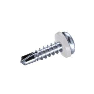 GOEBEL Bohrschraube Linsenkopf, Edelstahl C1, mit transparenter PA Scheibe und Innenvierkant. Silber, 4,2x16mm.
